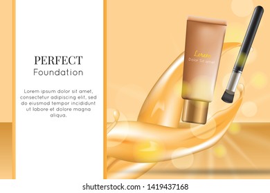 illustration of 3d foundation product for ads and promotion, cosmetic package ads, cosmetic poster for advertisement
