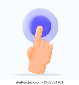 Illustration 3D Hand-Symbol, das ein blaues Button drückt. Ideal für UI-UX-Design, App-Interaktionen und digitale Interaktionsthemen. Mehr Benutzerfreundlichkeit durch auffällige und intuitive Grafiken