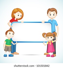 illustration of 3d happy family in vector fully scalable holding placard