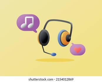 Illustration of 3d headset with song playing purple callout modern minimalist icon