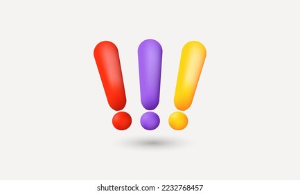 illustration 3d icon exclamation sign colorful realistic isolated on background.Vector illustration