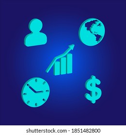 illustration of 3d icon set on blue background