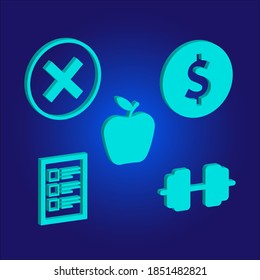 illustration of 3d icon set on blue background