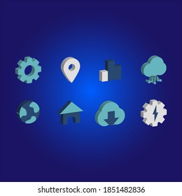 illustration of 3d icon set on blue background