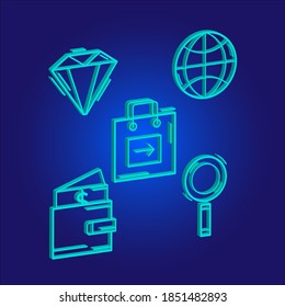 illustration of 3d icon set on blue background