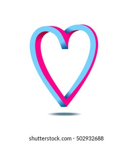 Illustration 3d isometric love symbol pink and blue color heart icon, isolated on white background, vector eps 10