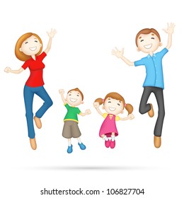 illustration of 3d jumping family in editable vector