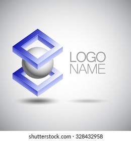 Illustration 3D logo. Blue square and ball are excellent logo for your company.excellent soft shadows.