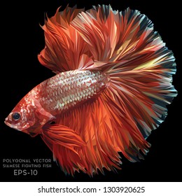 Illustration 3d low polygon drawing of betta siamese fighting fish.
