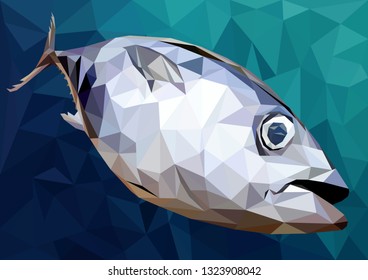 Illustration 3d low polygon drawing of tuna fish.