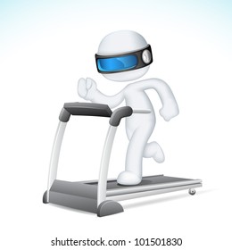 illustration of 3d Man in fully scalable vector running on treadmill