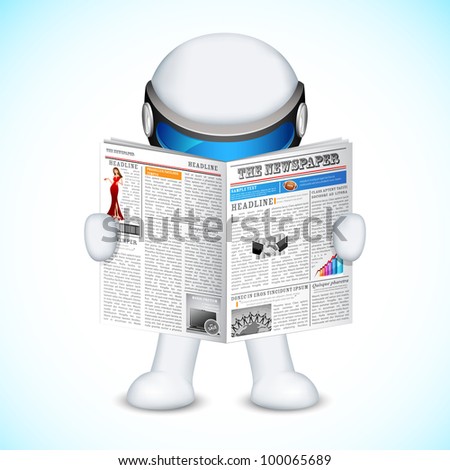 illustration of 3d man in fully scalable vector reading newspaper