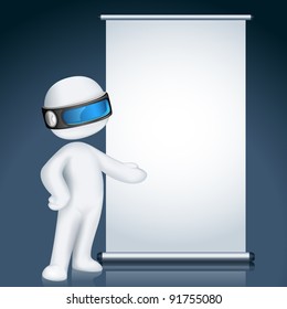 illustration of 3d man giving presentation in display board in vector fully scalable