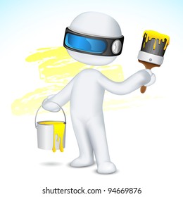illustration of 3d man in scalable vector with paint bucket and paint brush