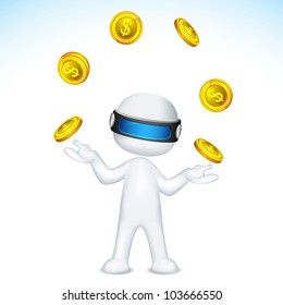 illustration of 3d man in vector fully scalable juggling with gold coin