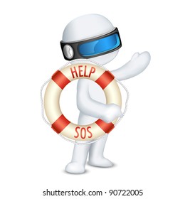 illustration of 3d man in vector fully scalable holding lifebuoy tube