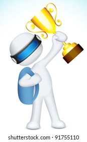 illustration of 3d man in vector fully scalable holding gold trophy