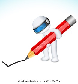 illustration of 3d man in vector fully scalable writing with pencil