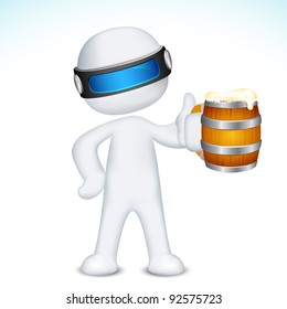 illustration of 3d man in vector fully scalable standing with beer mug