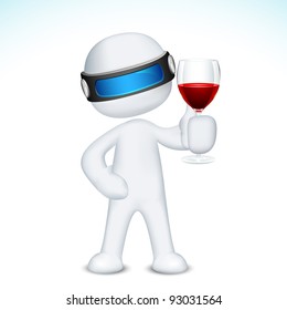 illustration of 3d man in vector fully scalable holding wine glass