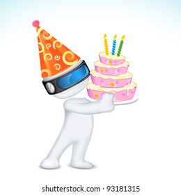 illustration of 3d man in vector fully scalable holding birthday cake