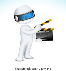 illustration of 3d man in vector fully scalable with clapper board