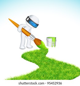 illustration of 3d man in vector fully scalable painting grass road