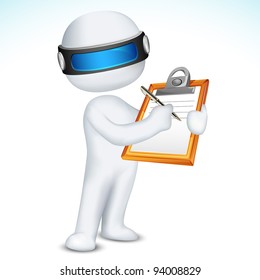 illustration of 3d man writing on notepad in vector fully scalable