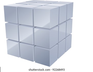 Illustration of 3d metal cubes in silver