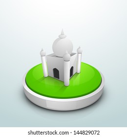 Illustration of a 3D mosque on green stage.