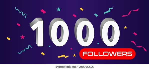 Illustration 3d numbers for social media 1k likes thanks, celebrating subscribers fans. Banner with 1000 followers 