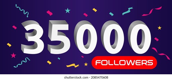 Illustration 3d numbers for social media 35k likes thanks, celebrating subscribers fans. Banner with 35000 followers 