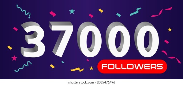 Illustration 3d numbers for social media 37k likes thanks, celebrating subscribers fans. Banner with 37000 followers  svg