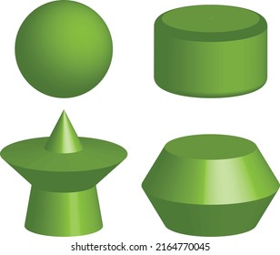 la ilustración de objetos 3d da forma al color verde. sobre fondo blanco