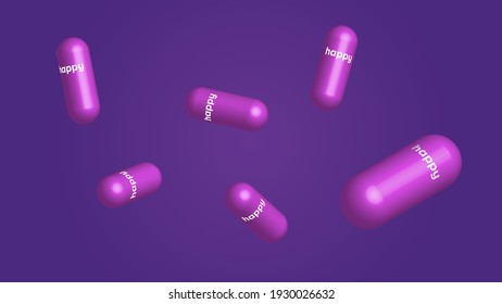 illustration 3D pink pills with happy word