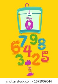 Illustration of a 3D Printer Printing Numbers from One to Zero