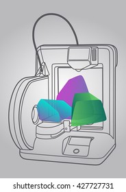 Illustration of the 3D printer, simple art for web and print design appealing for abstract theme.
