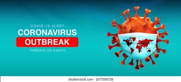 Illustration of 3D Realistic Novel coronavirus (2019-nCoV) object wearing medical masker. 3D vector illustration background.