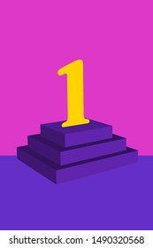 illustration of a 3d square podium with steps and number one on top
