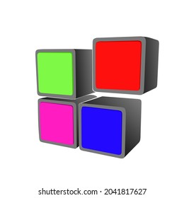 illustration of 3d squares with 4 colors.
