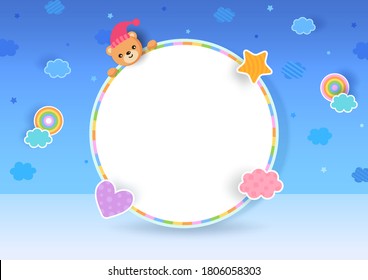 Illustration 3d style with teddy bear on frame