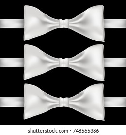 Illustration of 3D tie butterfly, white isolated on black background, vector illustration