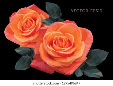 Illustration 3d vector low polygon drawing of rose.