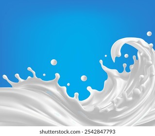 Ilustração vetor 3d Leite ondulação fundo splash, Bebida líquida derramando para baixo, .Gradiente de malha realista é usado