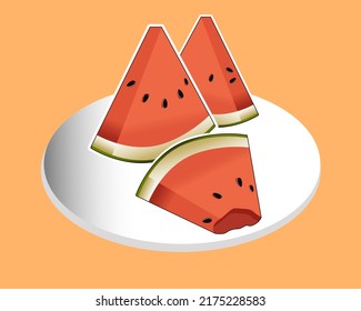 Illustration 3d vector of 
watermelon on the plate fit for logos and food design needs