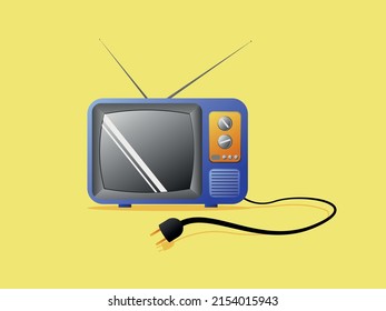 Illustration Of 3d Vintage TV Box With Antenna, Cable, And Shiny Screen Vector Icon Design Best For Web Icon, Mobile Apps, Vintage Collection