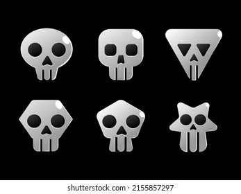 illustration of 3d white skull set with different shape isolated on black icon design