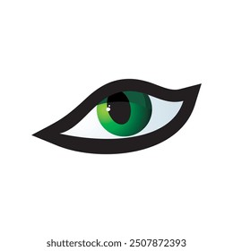 illustration of a 3-dimensional eye in green and black on a white background