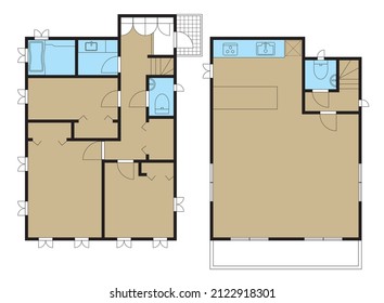 Illustration 3LDK + DIN of the floor plan of a single-family house and a detached house. , My home sketch, color.