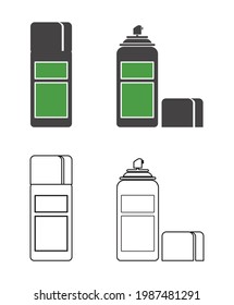 La ilustración es de 4 botellas de pintura cerradas y abiertas, modelos planos y de contorno